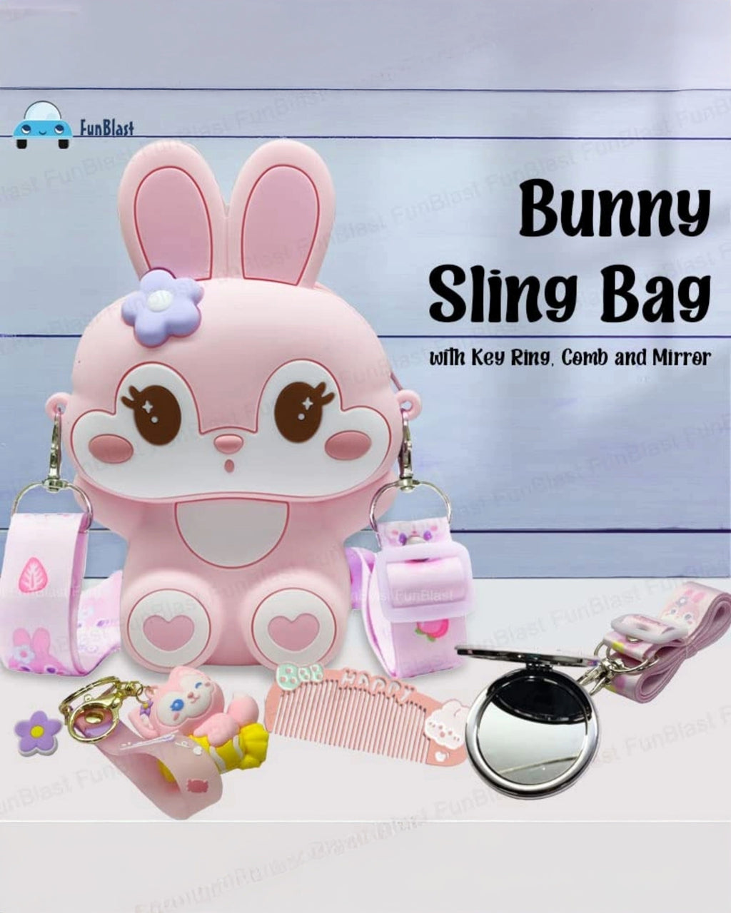 Silicon Bunny Mini Sling Bag with Accessories | Blush Pink