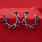 Purple Crystal Hoop Silver Tone Earrings