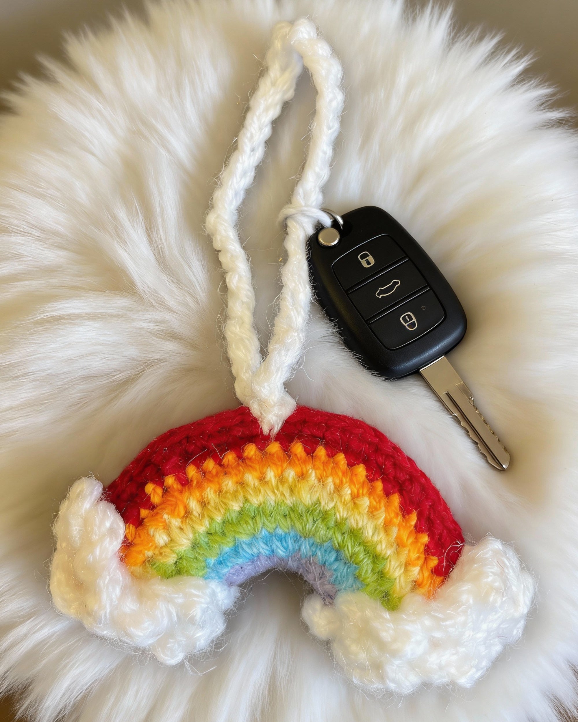Rainbow Dreams Crochet Hanging Charm – Handmade Cloud & Rainbow Decor