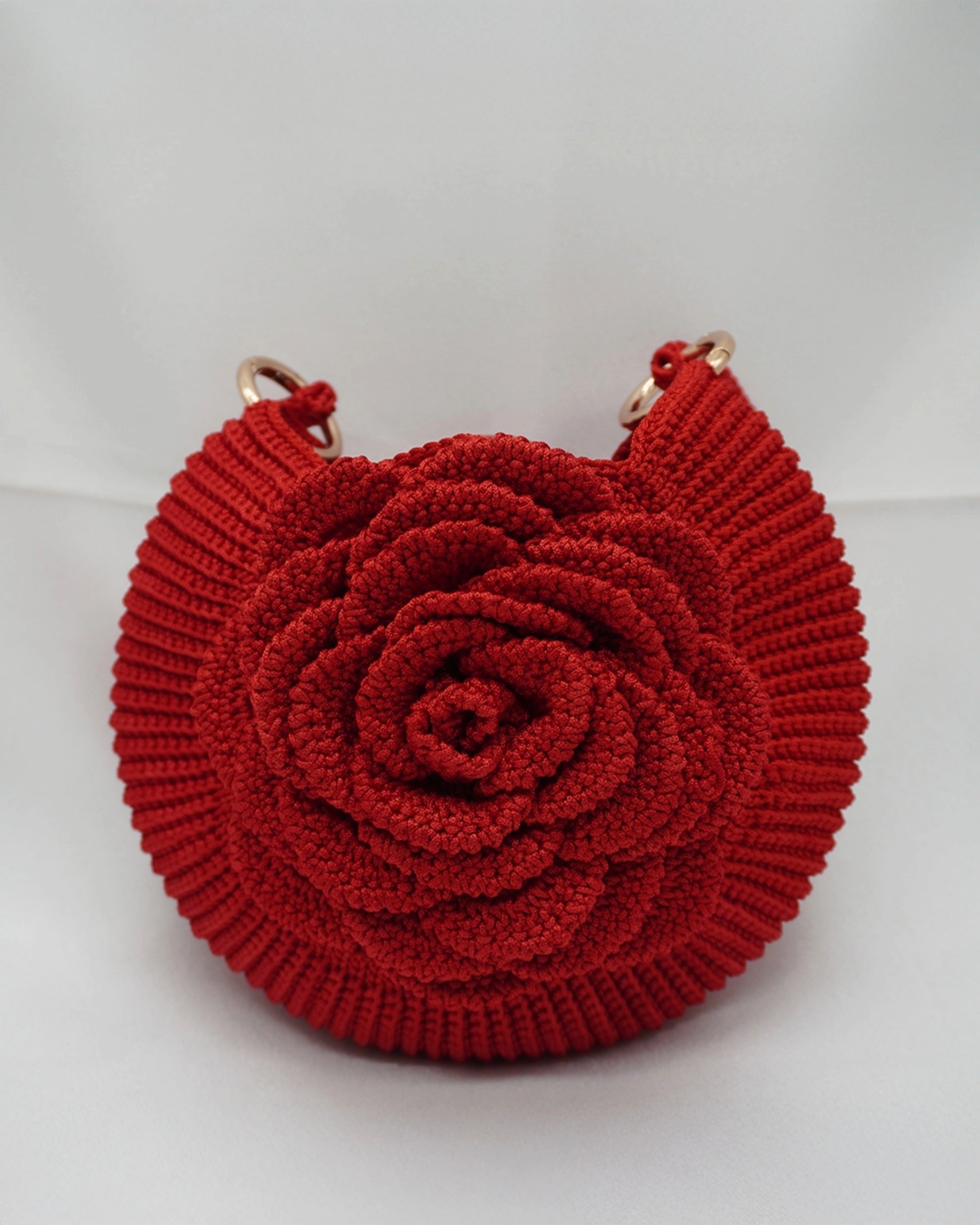 Handcrafted Crochet Rose Bag – 3D Floral Statement Handbag (Red)
