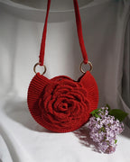 Handcrafted Crochet Rose Bag – 3D Floral Statement Handbag (Red)