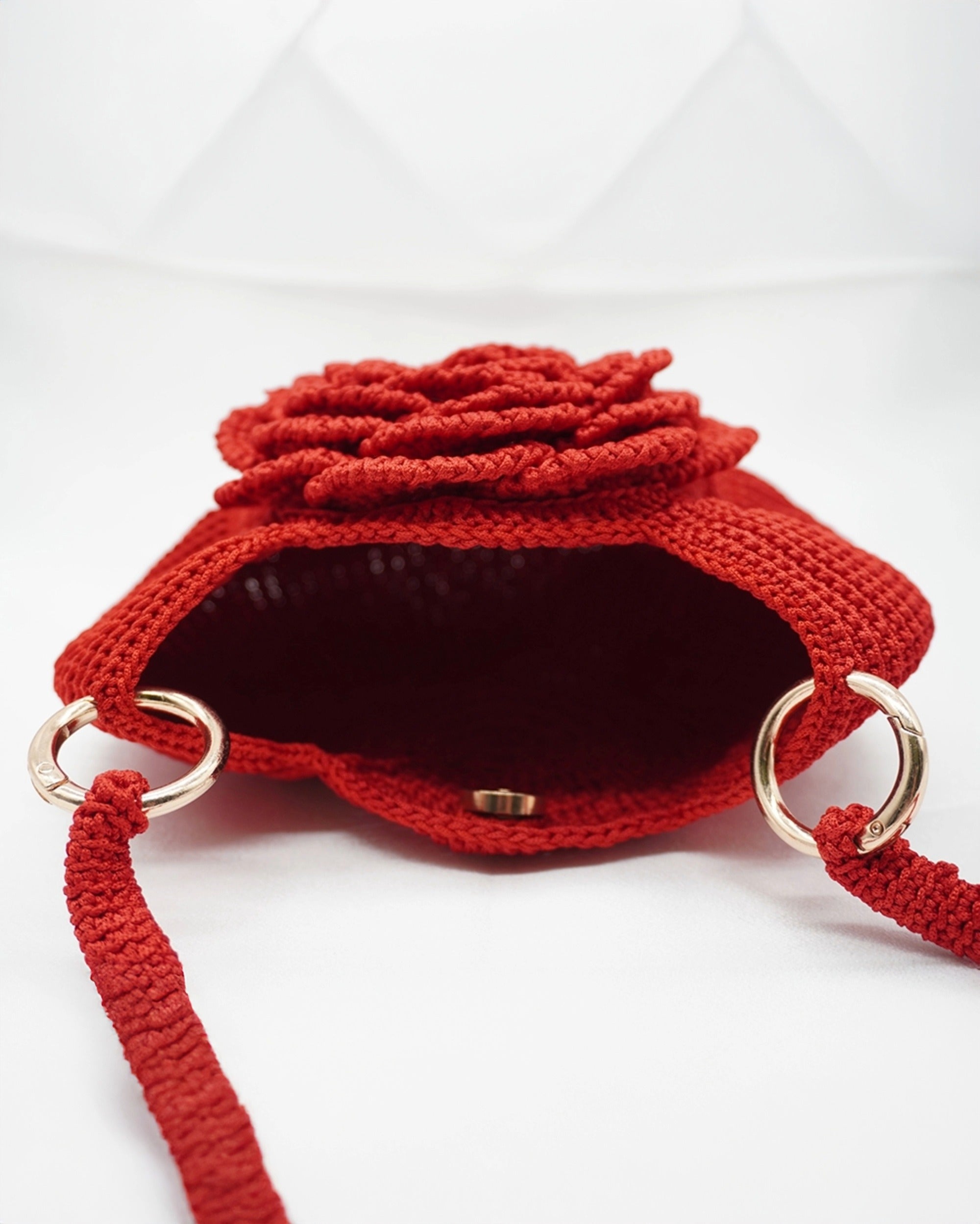 Handcrafted Crochet Rose Bag – 3D Floral Statement Handbag (Red)