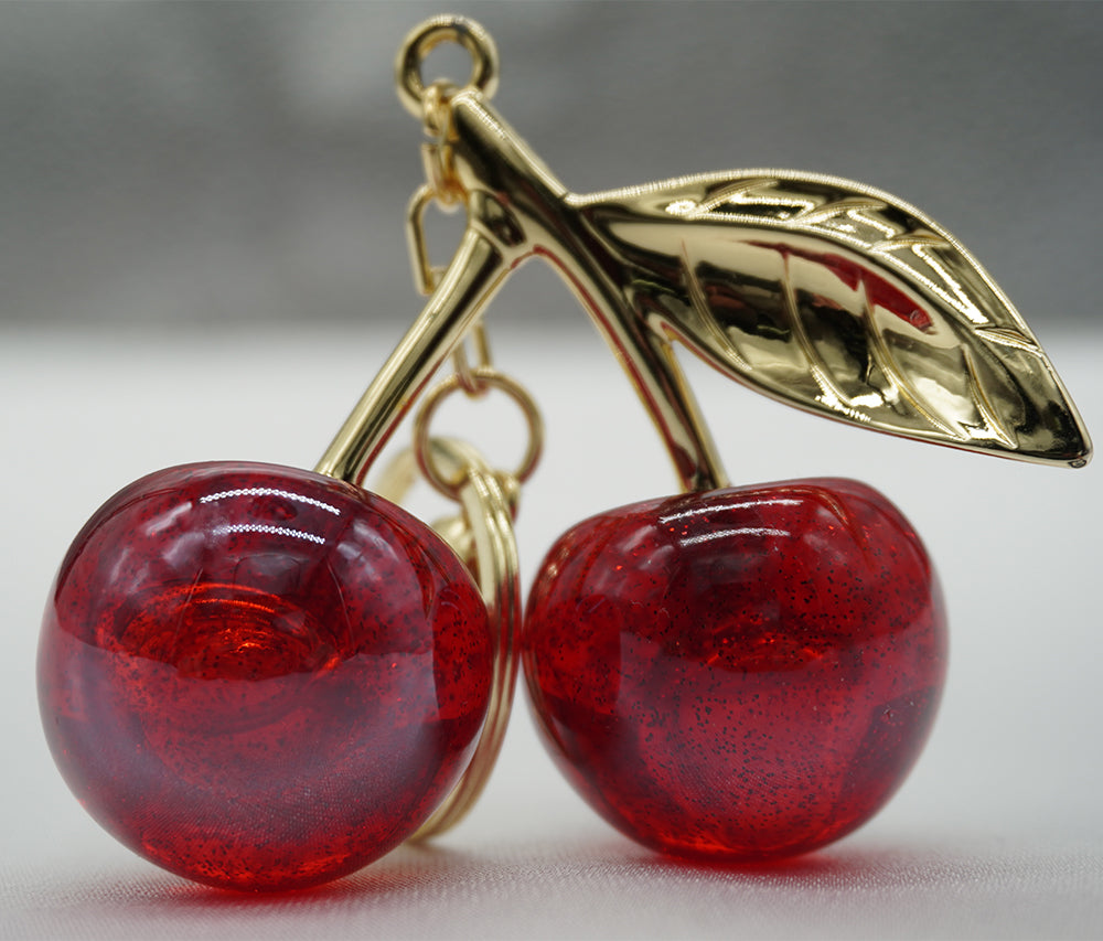 Cherry Charm Keyring - Deep Red