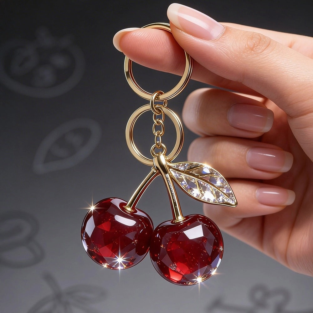 Cherry Charm Keyring - Deep Red