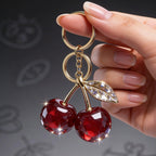Cherry Charm Keyring - Deep Red