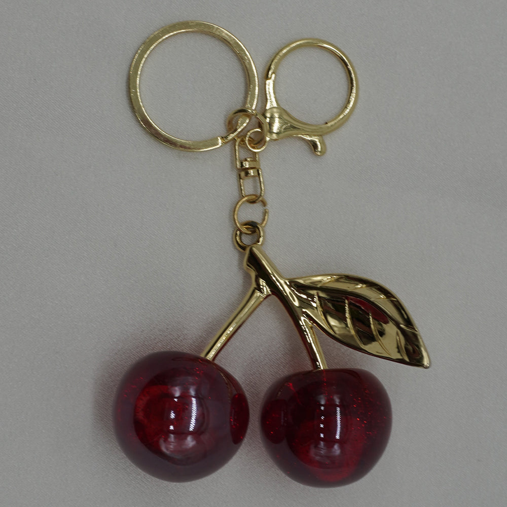 Cherry Charm Keyring - Deep Red