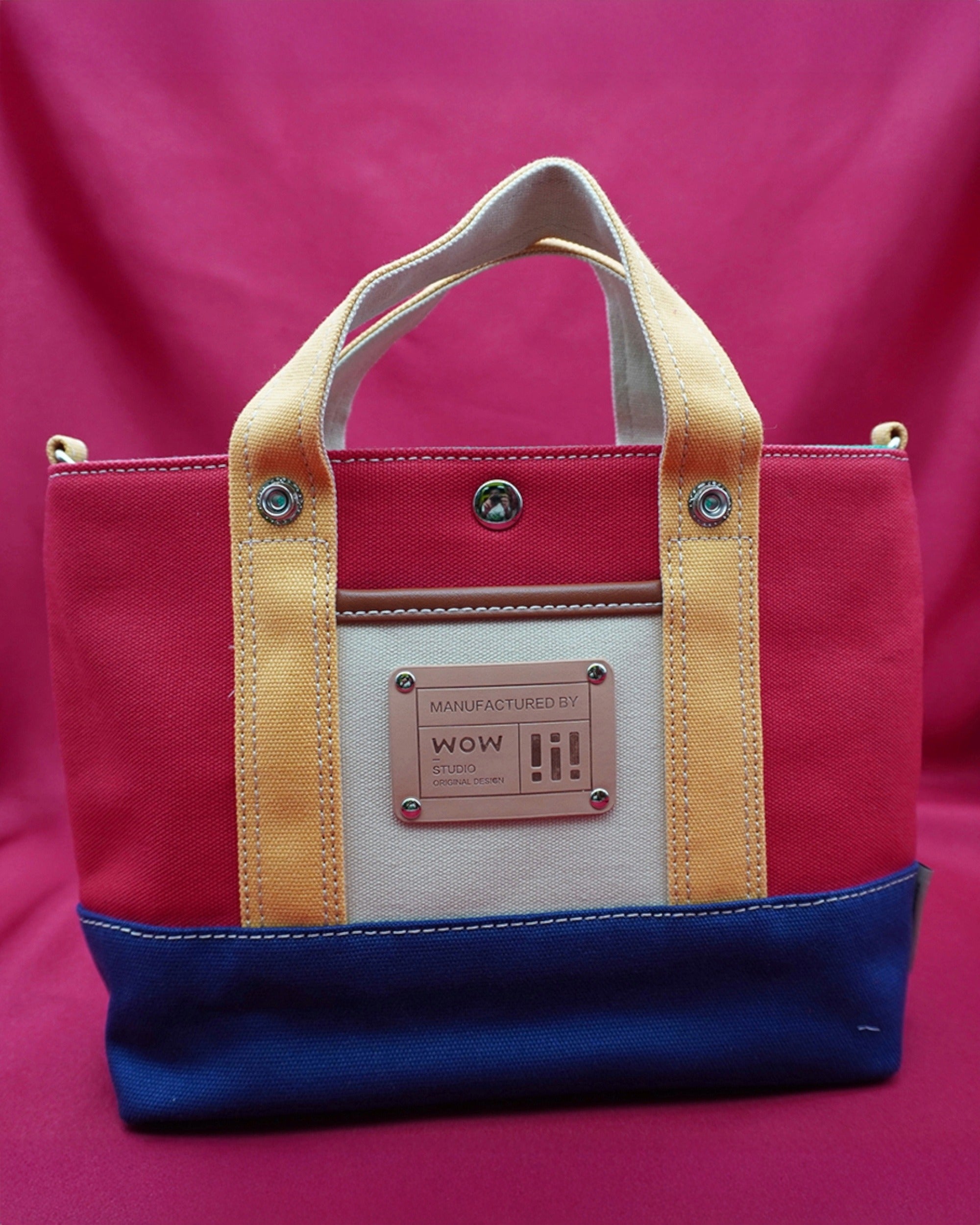 Red & Blue Colorblock Canvas Tote Bag – Trendy Durable Shoulder Bag for Everyday Use