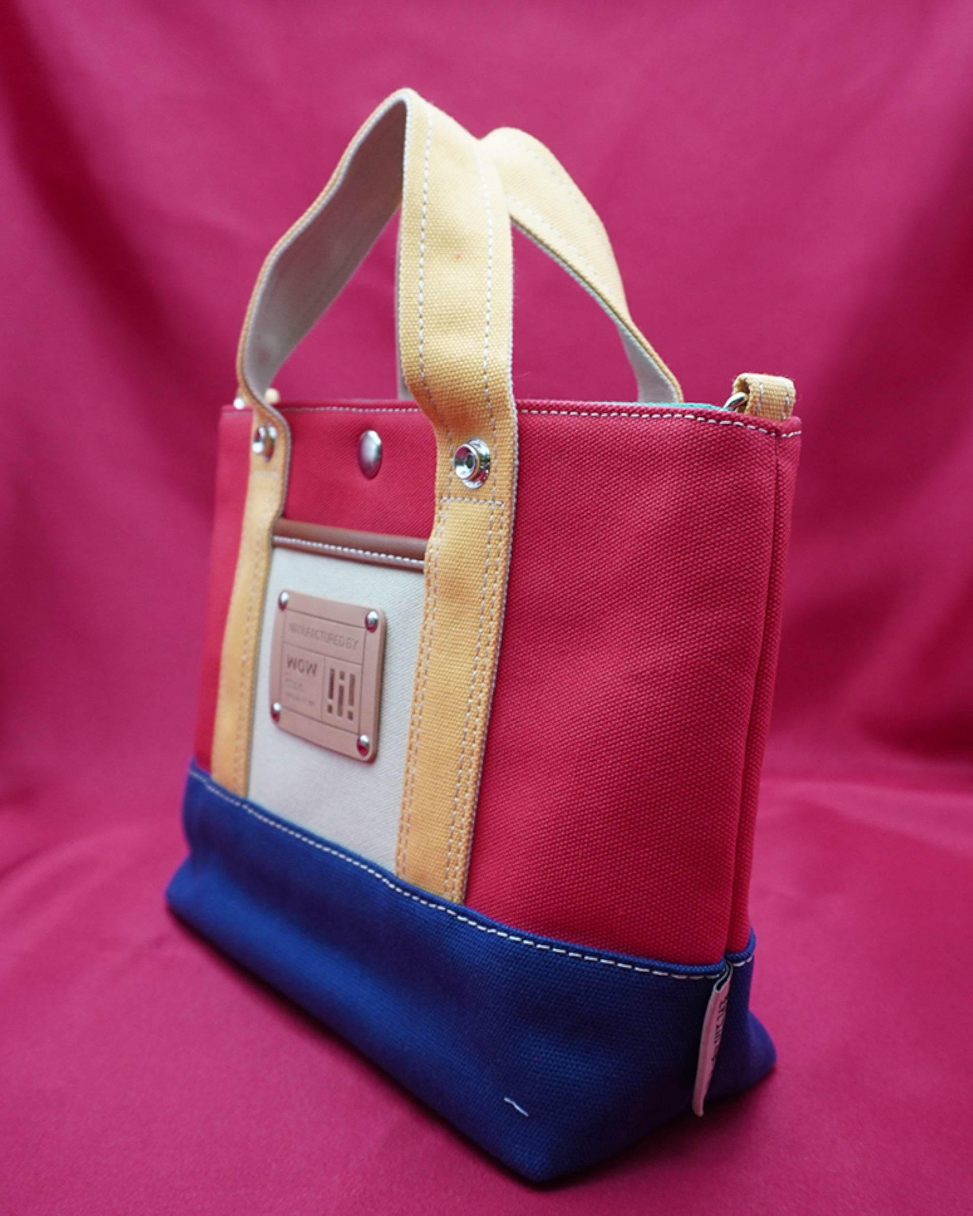 Red & Blue Colorblock Canvas Tote Bag – Trendy Durable Shoulder Bag for Everyday Use