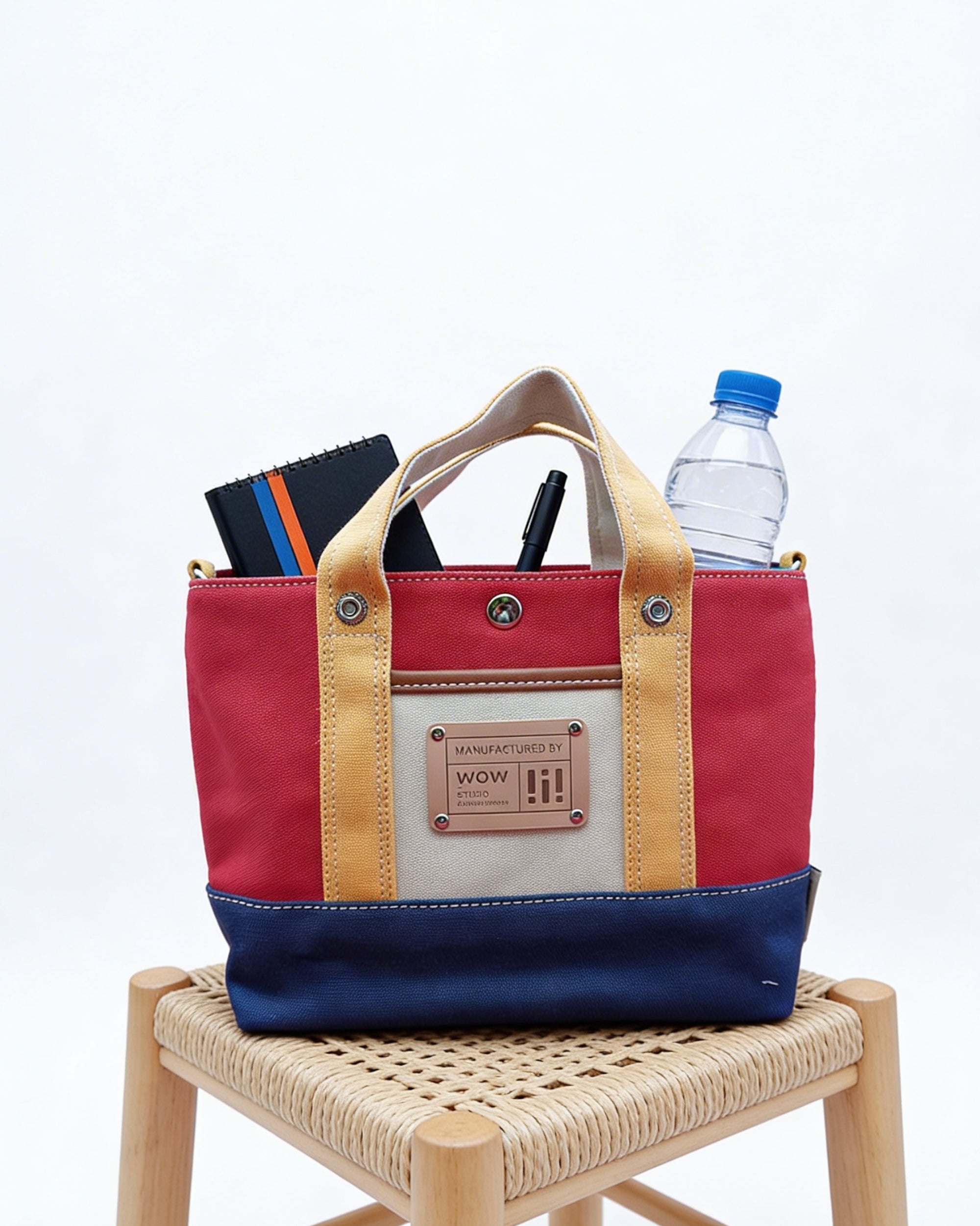 Red & Blue Colorblock Canvas Tote Bag – Trendy Durable Shoulder Bag for Everyday Use