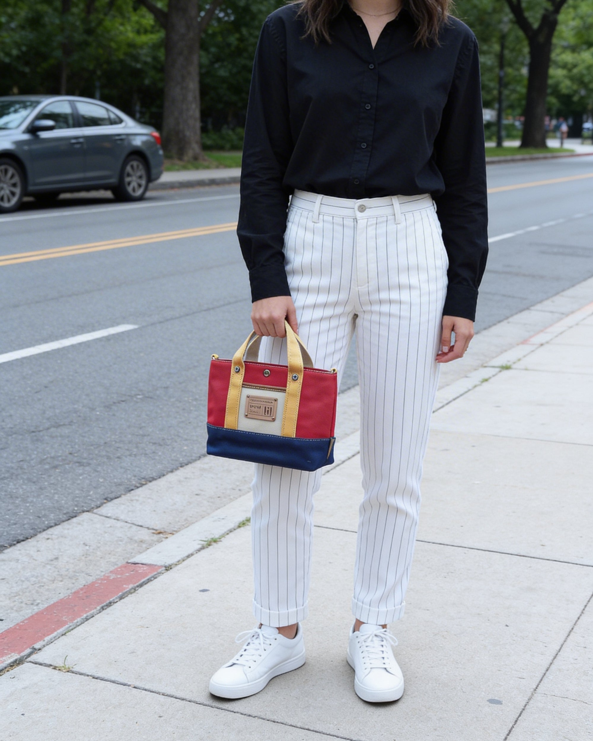 Red & Blue Colorblock Canvas Tote Bag – Trendy Durable Shoulder Bag for Everyday Use