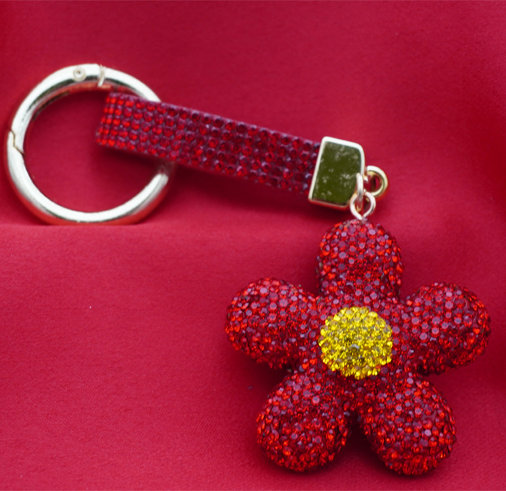Daisy Sparkle Crystal Keyring - Red