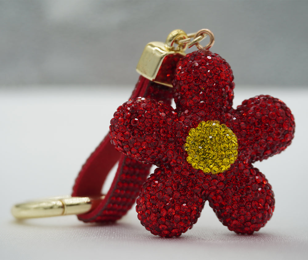 Daisy Sparkle Crystal Keyring - Red