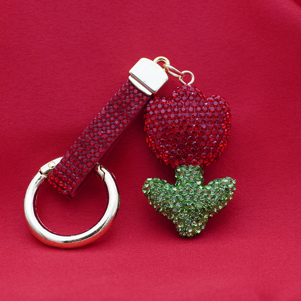 Crystal Floral Keychain Charm - Red