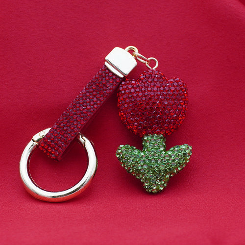Crystal Floral Keychain Charm - Red