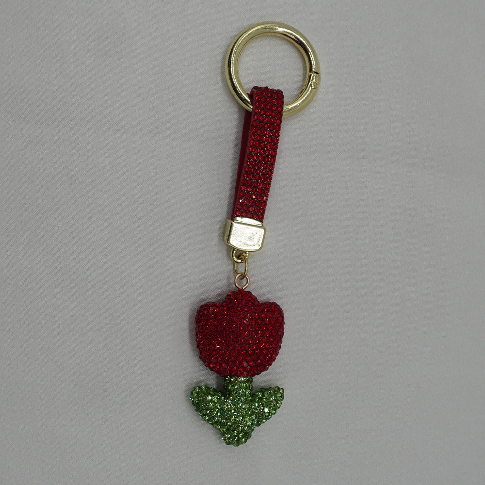 Crystal Floral Keychain Charm - Red