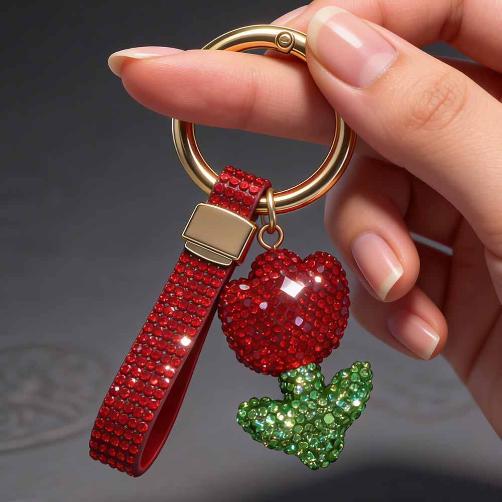 Crystal Floral Keychain Charm - Red