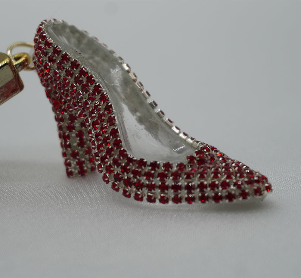 Rhinestone Studded Keychain Charm - Red High Heels