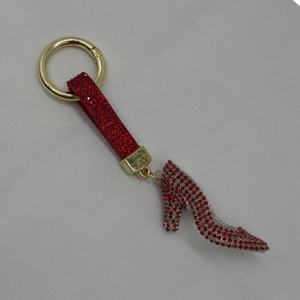 Rhinestone Studded Keychain Charm - Red High Heels
