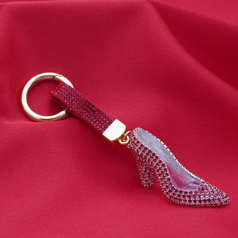 Rhinestone Studded Keychain Charm - Red High Heels
