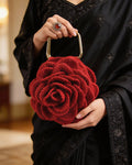 Rosalia Crochet Rose Bag – Handmade 3D Floral Clutch (Red)