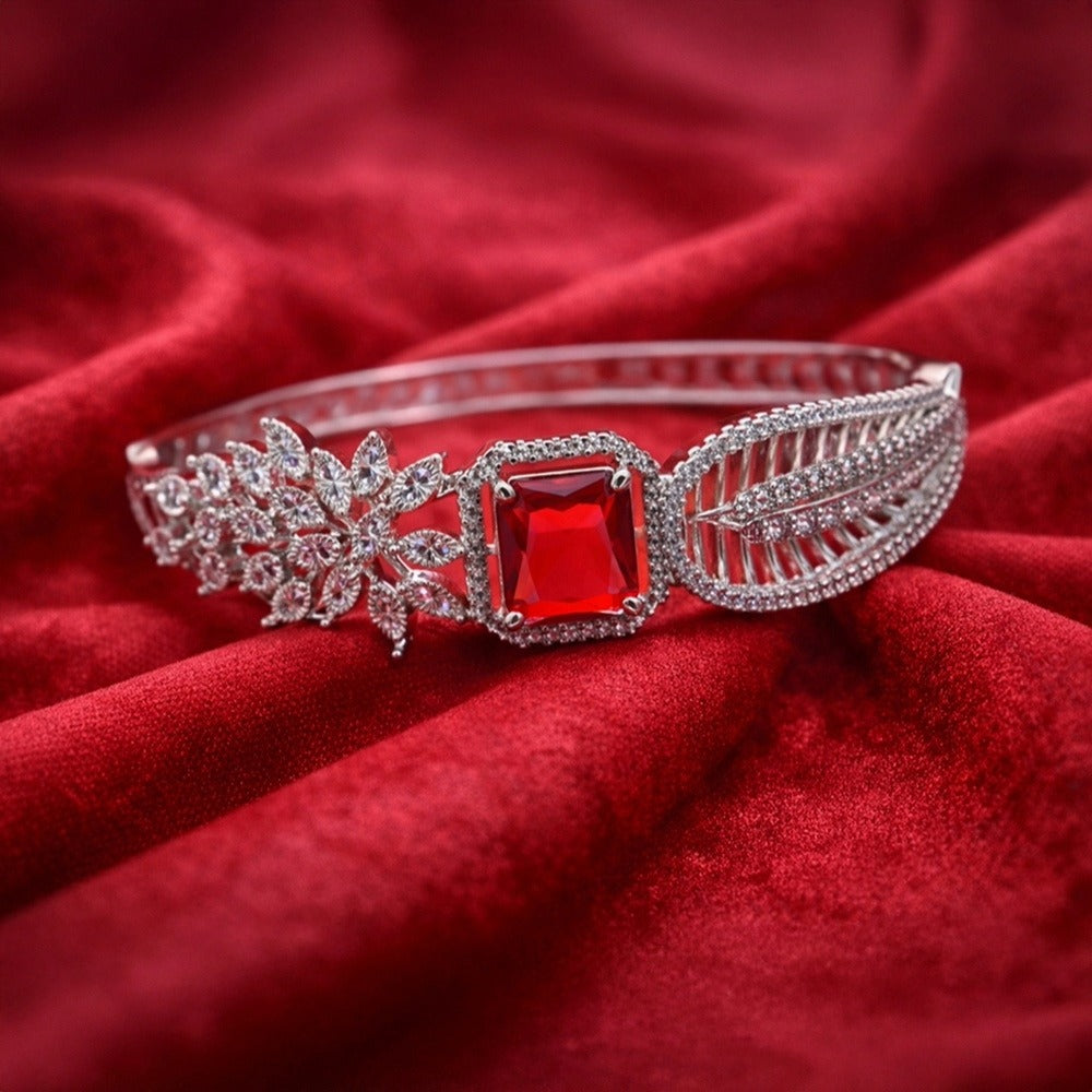 Red Stone Floral Bracelet (Free size)