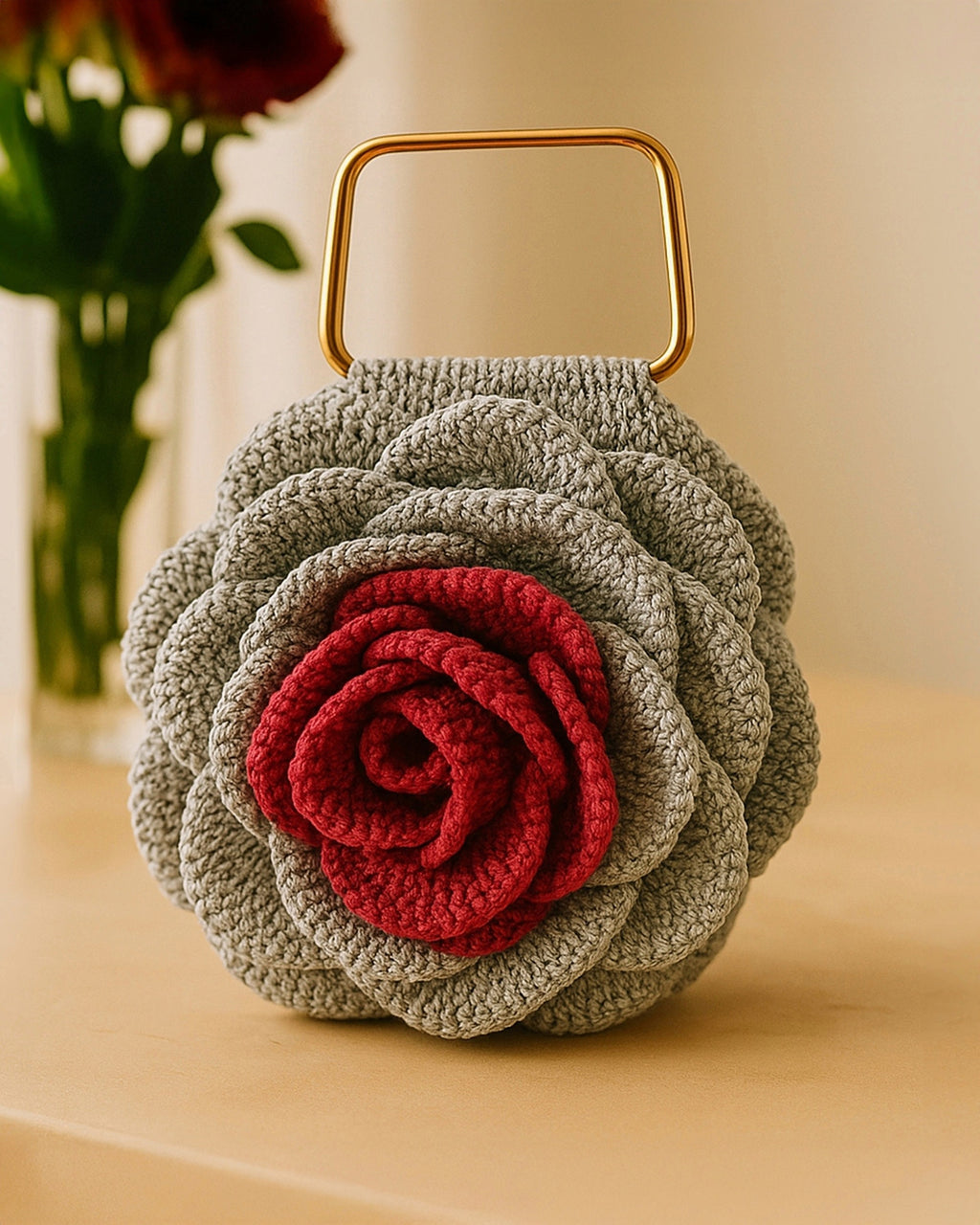 Rosalia - The Handmade Crochet Purse | Grey & Maroon