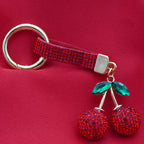 Rhinestone Cherry Handbag Charm Keyring - Red