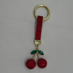 Rhinestone Cherry Handbag Charm Keyring - Red