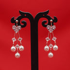 Romantic Heart Crystal Pearl Drop Earrings