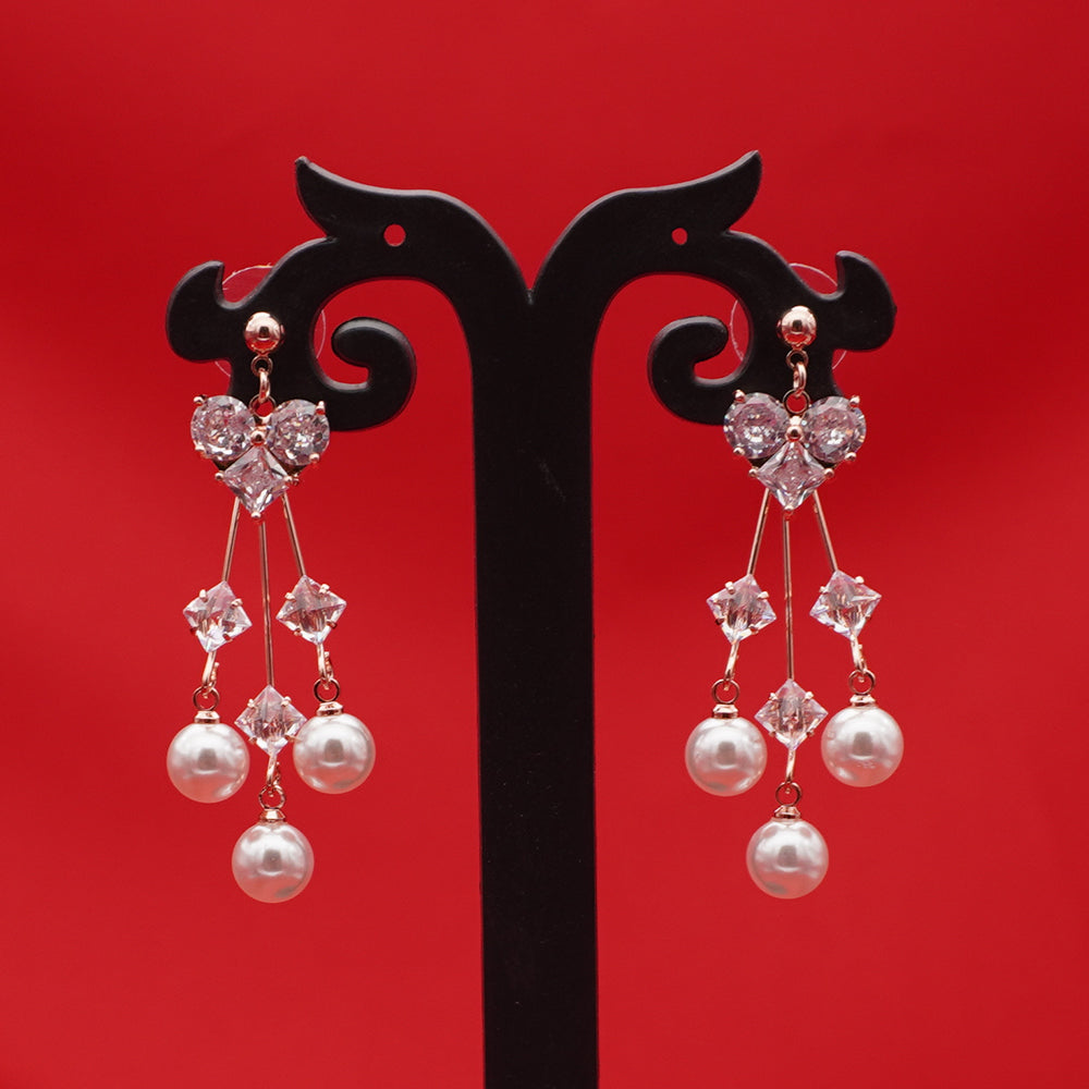 Romantic Heart Crystal Pearl Drop Earrings