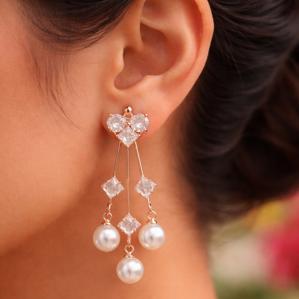 Romantic Heart Crystal Pearl Drop Earrings