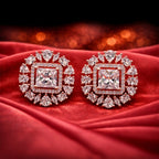 Rose Gold Square Halo Stud Earrings - Clear Square