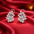 Rose Gold Tone Floral Sparkling Crystal - Leaf Drop Earring