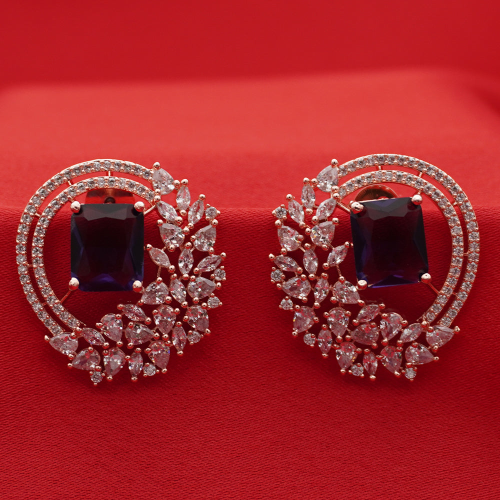 Rose Gold Halo Stud Earrings - Royal Blue