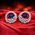 Rose Gold Halo Stud Earrings - Royal Blue