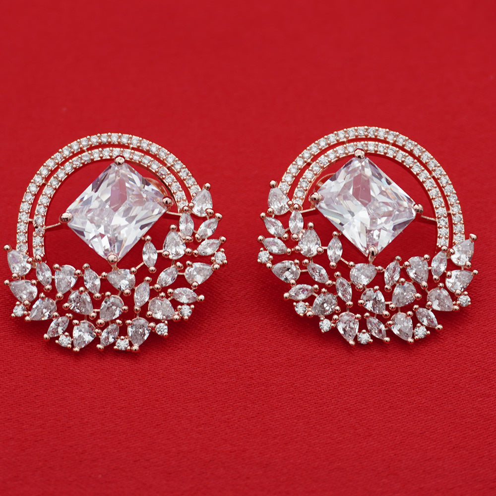 Rose Gold Halo Stud Earrings - Clear