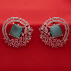 Rose Gold Halo Stud Earrings - Mint Green