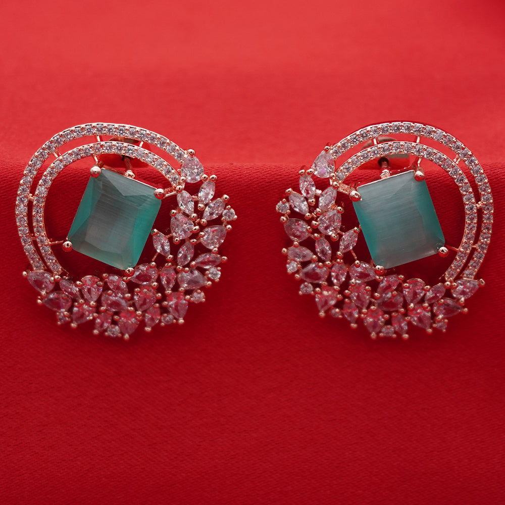 Rose Gold Halo Stud Earrings - Mint Green