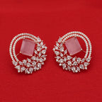 Rose Gold Halo Stud Earrings - Pink