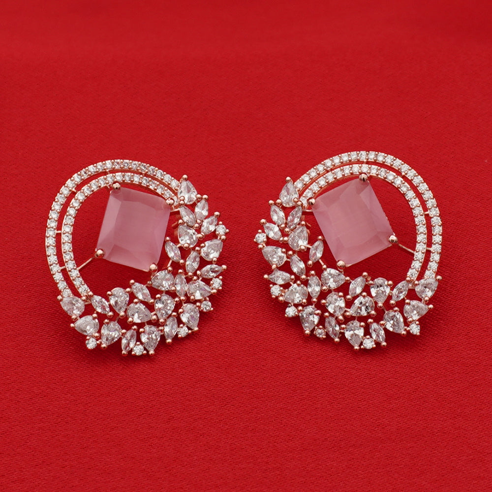 Rose Gold Halo Stud Earrings - Pink