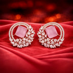 Rose Gold Halo Stud Earrings - Pink
