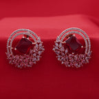 Rose Gold Halo Stud Earrings - Ruby Red