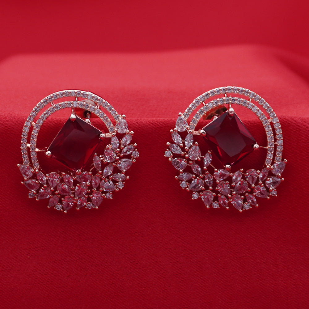Rose Gold Halo Stud Earrings - Ruby Red