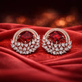 Rose Gold Halo Stud Earrings - Ruby Red
