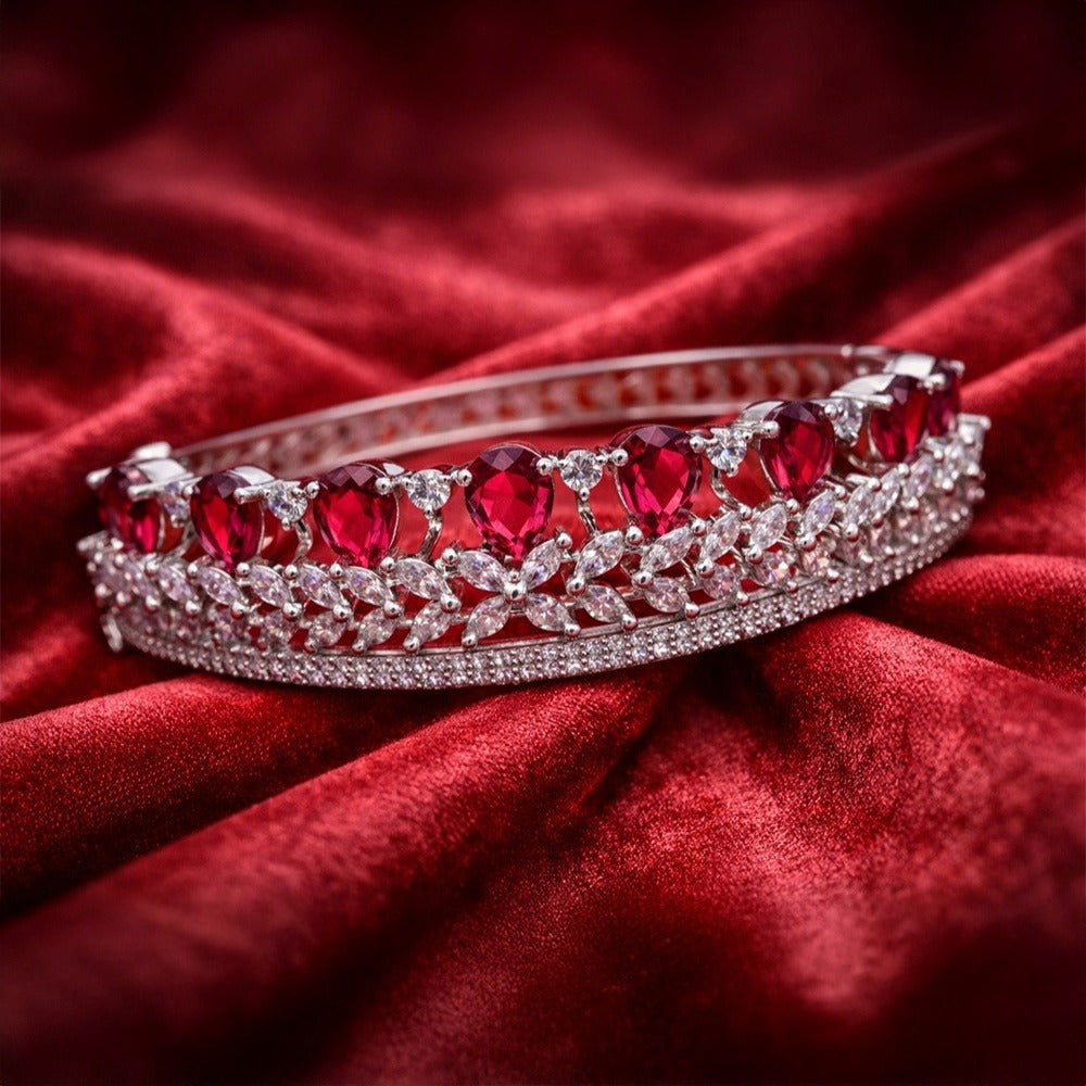 Ruby-Red Stone Statement Bracelet (Free size)