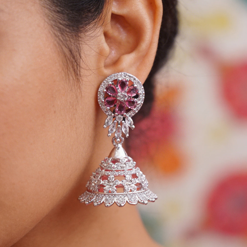Ruby Pink Floral Jhumka