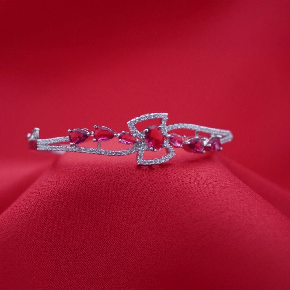 Ruby Red Stone American Diamond Statement Bracelet (Free size)