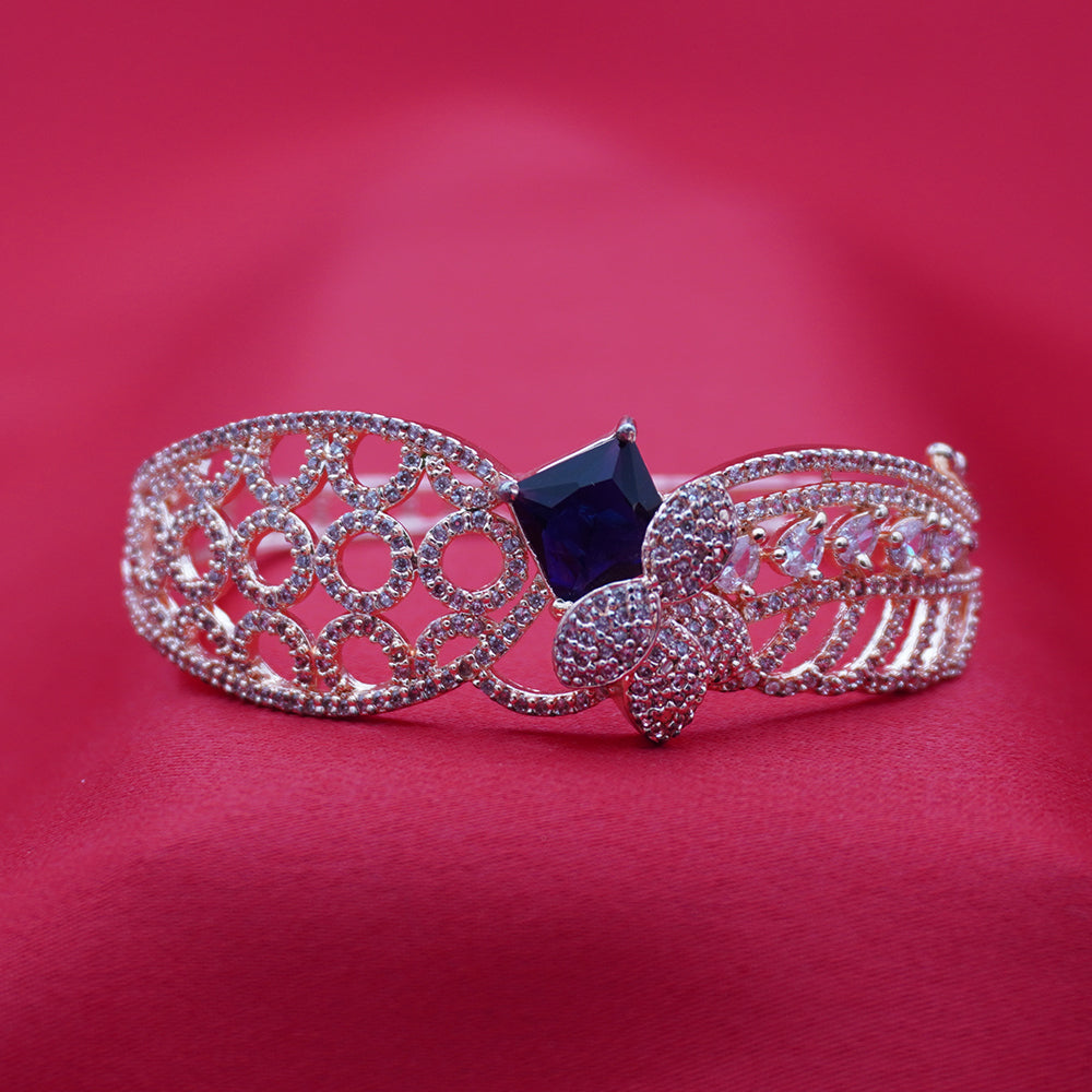 Sapphire-Blue Stone Floral Filigree Bracelet (Free size)