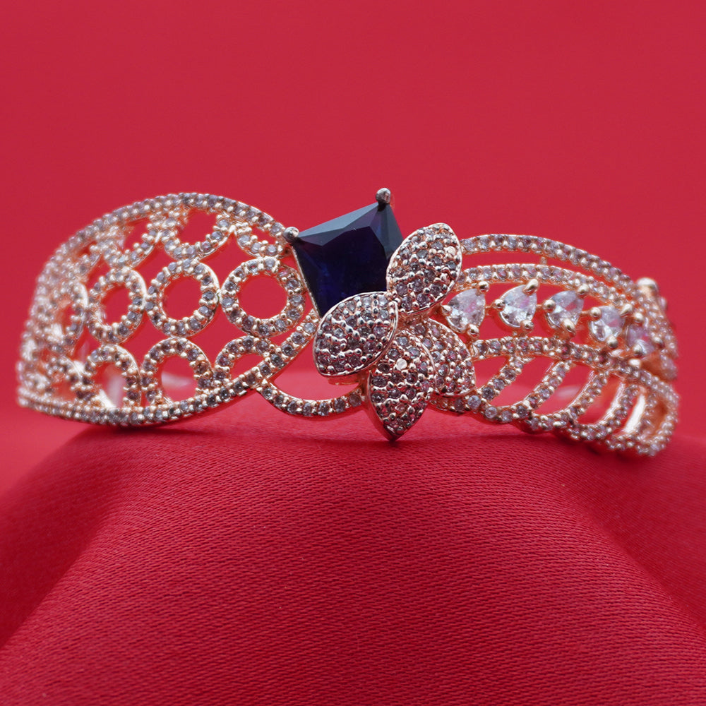 Sapphire-Blue Stone Floral Filigree Bracelet (Free size)