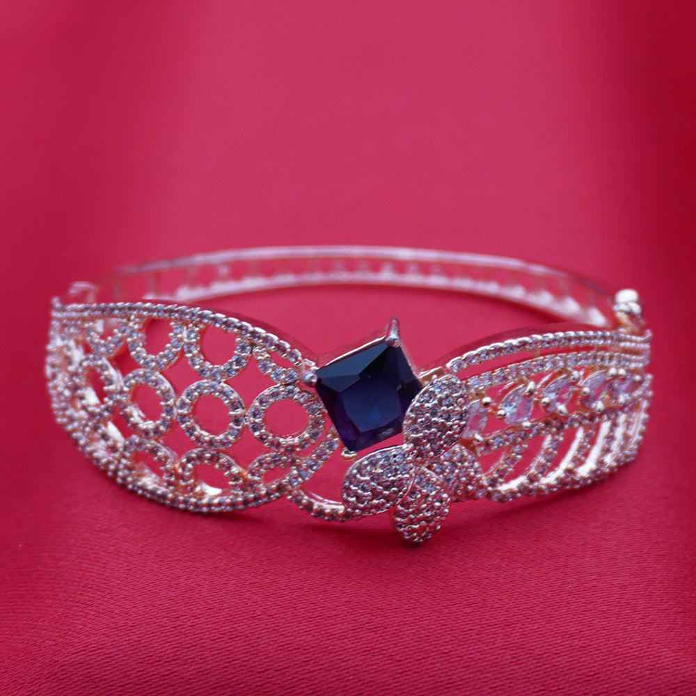 Sapphire-Blue Stone Floral Filigree Bracelet (Free size)